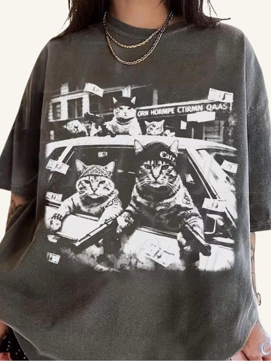 Comfort Colors Other - Comfort Colors Gangster Cat Crewneck Graphic Tee, Retro Funny Cats T-Shirt